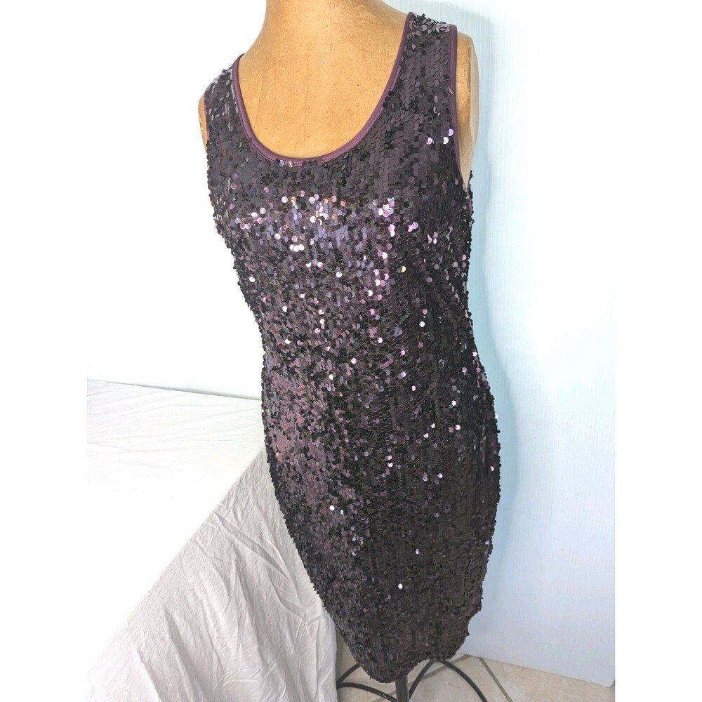 Purple Sequin Mini Dress Party Womens Medium Holiday Celebration Wedding LU NYC